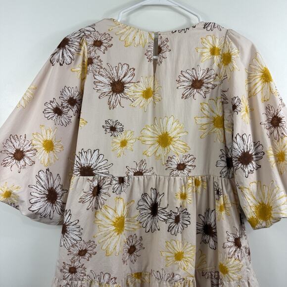 Floral Tiered Puff Sleeved Bohme Dress XS Mini Cottagecore Feminine Bloomcore - Picture 7 of 13